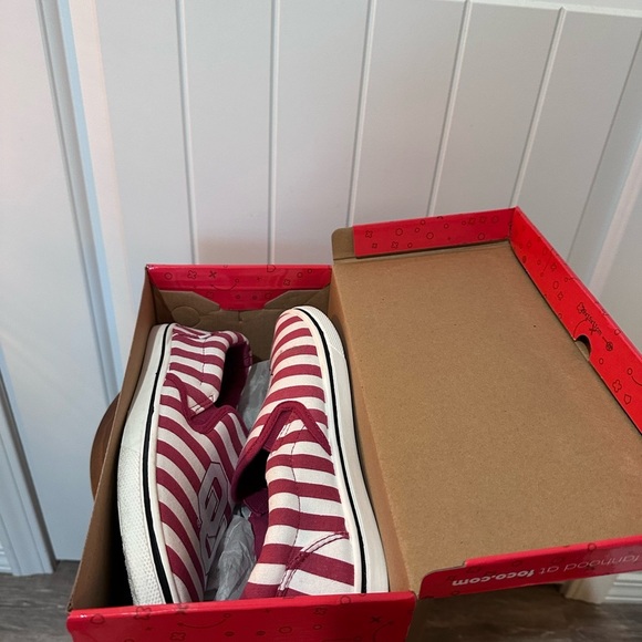 Red and White OU Athletic Shoes with Nautical Stripes - Picture 3 of 5